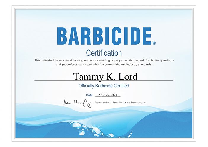 Certified by Barbicide